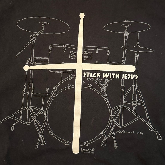 Stick with Jesus Y2K Drummer Religious T-Shirt - Picture 3 of 4